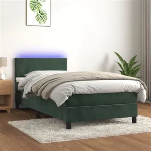 vidaXL Sommier à lattes de lit avec matelas et LED Vert foncé 80x200cm pas cher