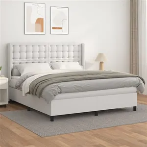 vidaXL Sommier à lattes de lit avec matelas Blanc 180x200cm Similicuir pas cher