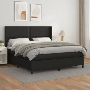 vidaXL Sommier à lattes de lit avec matelas Noir 180x200 cm Similicuir pas cher