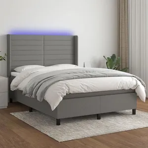 vidaXL Sommier à lattes de lit matelas LED Gris foncé 140x190 cm Tissu pas cher
