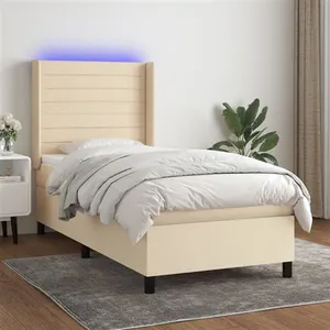 vidaXL Sommier à lattes de lit matelas et LED Crème 80x200cm Tissu pas cher