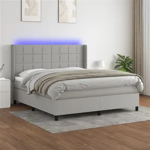 vidaXL Sommier à lattes de lit matelas LED Gris clair 160x200 cm Tissu pas cher