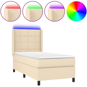 vidaXL Sommier à lattes de lit matelas et LED Crème 140x190 cm Tissu pas cher