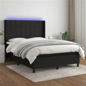 vidaXL Sommier à lattes de lit matelas et LED Noir 140x200 cm Tissu pas cher