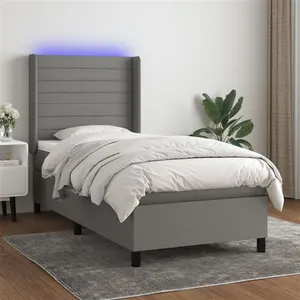 vidaXL Sommier à lattes de lit matelas LED Gris foncé 90x200cm Tissu pas cher