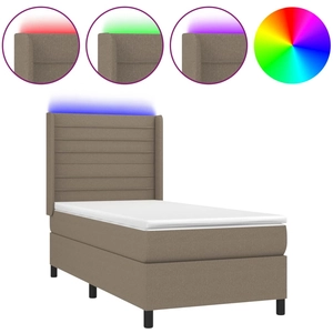 vidaXL Sommier à lattes de lit matelas et LED Taupe 90x190 cm Tissu pas cher