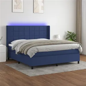 vidaXL Sommier à lattes de lit matelas et LED Bleu 180x200 cm Tissu pas cher