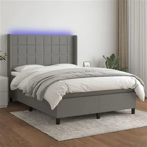 vidaXL Sommier à lattes de lit matelas LED Gris foncé 140x190 cm Tissu pas cher