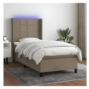 vidaXL Sommier à lattes de lit matelas et LED Taupe 90x190 cm Tissu pas cher
