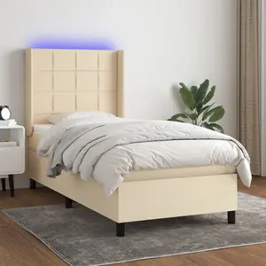 vidaXL Sommier à lattes de lit matelas et LED Crème 90x200 cm Tissu pas cher