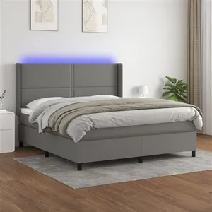 vidaXL Sommier à lattes de lit matelas LED Gris foncé 180x200 cm Tissu pas cher