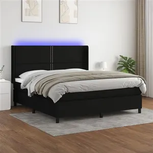 vidaXL Sommier à lattes de lit matelas LED Noir 180x200 cm Tissu pas cher