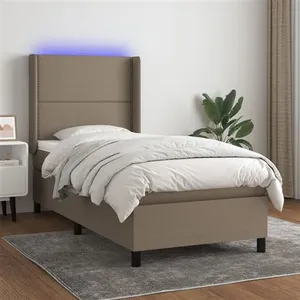 vidaXL Sommier à lattes de lit matelas LED Taupe 100x200 cm Tissu pas cher