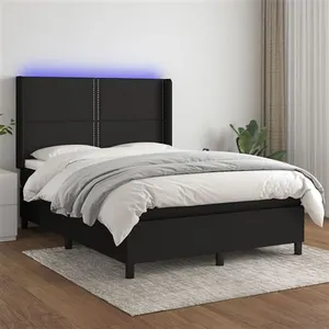 vidaXL Sommier à lattes de lit matelas LED Noir 140x190 cm Tissu pas cher