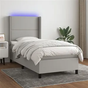 vidaXL Sommier à lattes de lit matelas LED Gris clair 90x190cm Tissu pas cher