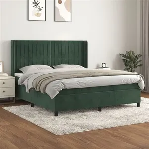 vidaXL Sommier à lattes de lit et matelas Vert foncé 180x200cm Velours pas cher