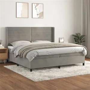 vidaXL Sommier à lattes de lit et matelas Gris clair 200x200cm Velours pas cher