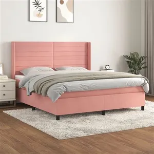 vidaXL Sommier à lattes de lit avec matelas Rose 160x200 cm Velours pas cher