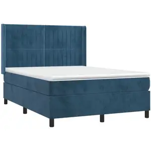 vidaXL Sommier à lattes de lit et matelas Bleu foncé 140x190cm Velours pas cher