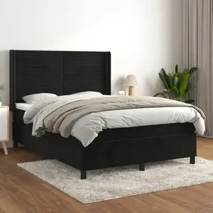 vidaXL Sommier à lattes de lit avec matelas Noir 140x200 cm Velours pas cher