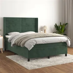 vidaXL Sommier à lattes de lit et matelas Vert foncé 140x200cm Velours pas cher