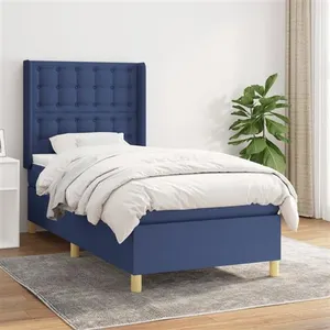 vidaXL Sommier à lattes de lit avec matelas Bleu 100x200 cm Tissu pas cher