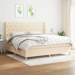 Comparateur de prix : vidaXL Sommier à lattes de lit avec matelas Crème 200x200 cm Tissu