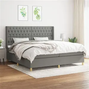 vidaXL Sommier à lattes de lit avec matelas Gris foncé 200x200cm Tissu pas cher