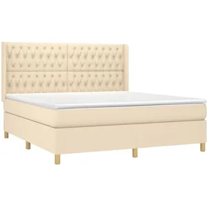 vidaXL Sommier à lattes de lit avec matelas Crème 180x200 cm Tissu pas cher