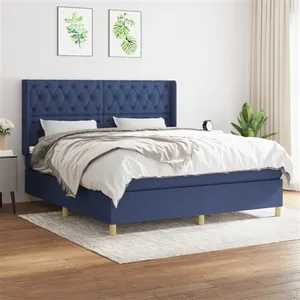 vidaXL Sommier à lattes de lit avec matelas Bleu 160x200 cm Tissu pas cher
