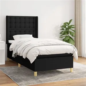 vidaXL Sommier à lattes de lit et matelas Noir 80x200 cm Tissu pas cher