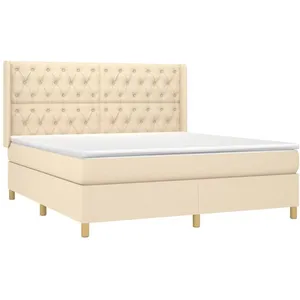 vidaXL Sommier à lattes de lit avec matelas Crème 160x200 cm Tissu pas cher
