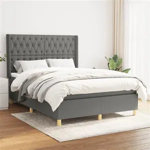 vidaXL Sommier à lattes de lit avec matelas Gris foncé 140x200cm Tissu pas cher