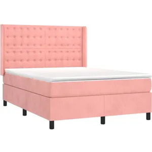 vidaXL Sommier à lattes de lit avec matelas Rose 140x200 cm Velours pas cher