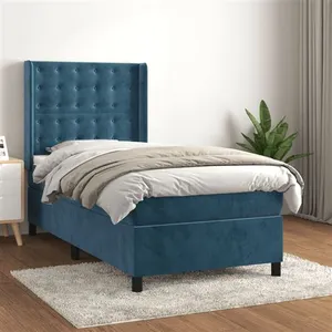 vidaXL Sommier à lattes de lit avec matelas Bleu foncé 100x200 cm pas cher