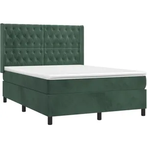 vidaXL Sommier à lattes de lit et matelas Vert foncé 140x200cm Velours pas cher