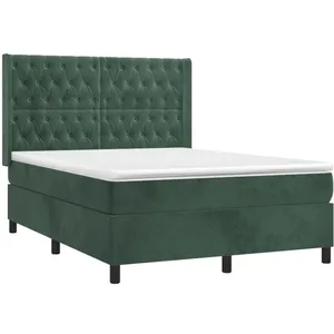 vidaXL Sommier à lattes de lit et matelas Vert foncé 140x190cm Velours pas cher