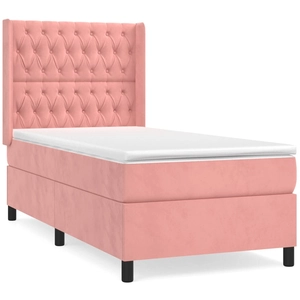 vidaXL Sommier à lattes de lit avec matelas Rose 100x200 cm Velours pas cher