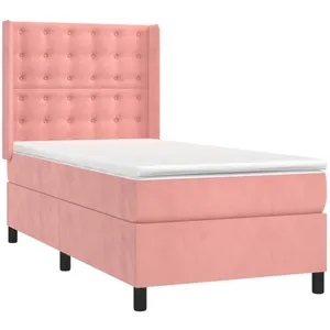 vidaXL Sommier à lattes de lit avec matelas Rose 90x200 cm Velours pas cher