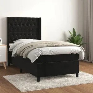 vidaXL Sommier à lattes de lit avec matelas Noir 90x190 cm Velours pas cher