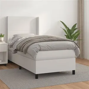 vidaXL Sommier à lattes de lit avec matelas Blanc 100x200cm Similicuir pas cher
