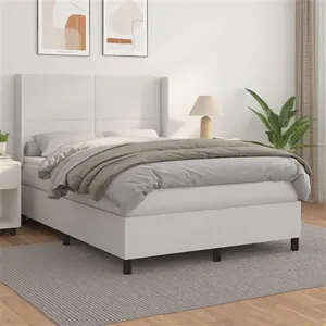 vidaXL Sommier à lattes de lit avec matelas Blanc 140x190cm Similicuir pas cher