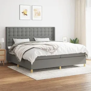 vidaXL Sommier à lattes de lit avec matelas Gris foncé 200x200cm Tissu pas cher
