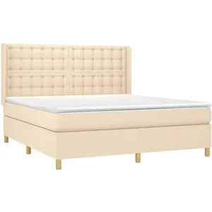 vidaXL Sommier à lattes de lit avec matelas Crème 180x200 cm Tissu pas cher
