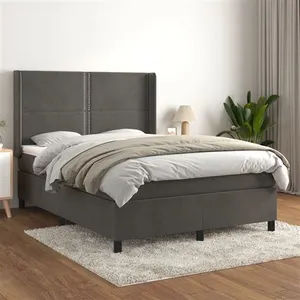 vidaXL Sommier à lattes de lit et matelas Gris foncé 140x190cm Velours pas cher