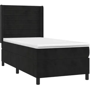 vidaXL Sommier à lattes de lit avec matelas Noir 90x200 cm Velours pas cher