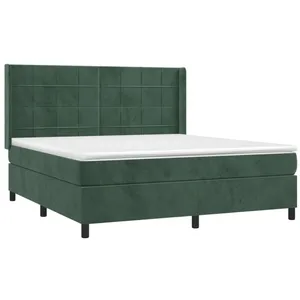 vidaXL Sommier à lattes de lit et matelas Vert foncé 180x200cm Velours pas cher