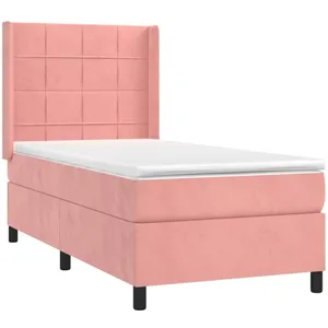 vidaXL Sommier à lattes de lit avec matelas Rose 100x200 cm Velours pas cher