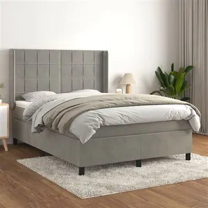 vidaXL Sommier à lattes de lit et matelas Gris clair 140x190cm Velours pas cher