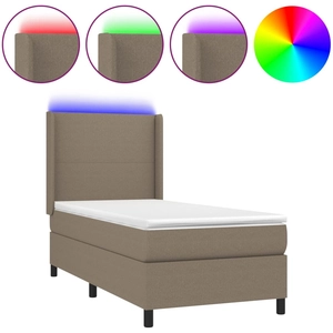 vidaXL Sommier à lattes de lit matelas et LED Taupe 140x190 cm Tissu pas cher